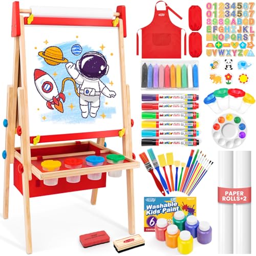 Kunststaffelei für Kinder, Staffelei für Kleinkinder, verstellbare Holz-Staffelei für Kinder, mit magnetischem Whiteboard und Kreidetafel, trocken abwischbare Tafel, Staffelei für Kinder im Alter von von ARTALLY