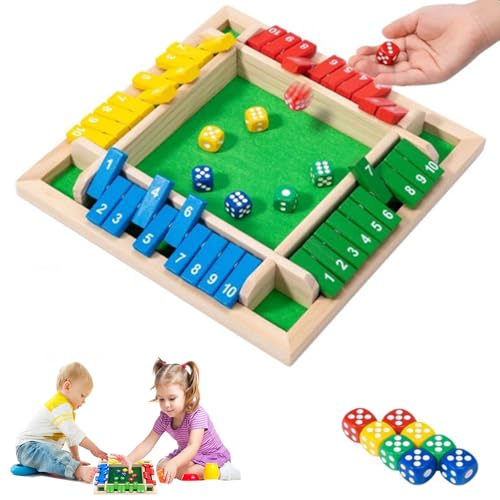 ARTGHJL 4-Spieler Shut The Box Spiel, Holz Brettspiel, Wooden Table Game Classic Dice Board Toy, Würfelspiel Holz Mathematik Lernspielzeug, Klappbrett WüRfelspiel für Zuhause (Mehrfarbig) von ARTGHJL