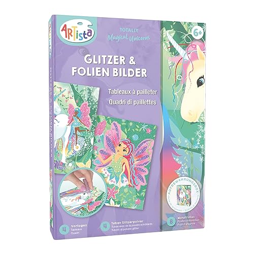 ARTISTA 9301921 Bastelset Glitzer- und Folienbilder Einhorn, DIY-Kit für Kinder, Kreativset in praktischer Aufbewahrungsbox von ARTISTA