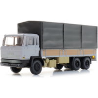 ARTITEC 487.051.15 H0 DAF Kipp-Fahrerhaus Kab A Tandemachse Pritschen-LKW mit Plane grau - Resin Fertigmodell von ARTITEC