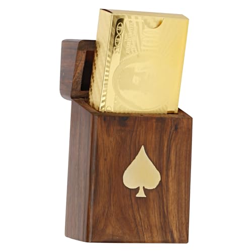 ARTVARKO Goldene Spielkarte mit handgefertigtem Palisander/Sheesham-Holz Messing Inlay Box Halter für Single Deck Dekorative Aufbewahrung von ARTVARKO