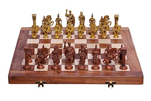 Artvarko 40,6 x 40,6 cm Holz-Schachspielbrett-Set + römische Messing-Figuren von ARTVARKO