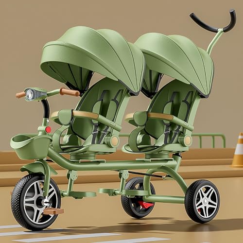 Doppel-Kinderwagen Leichtgewicht Tandem-Dreirad, Zweisitzer Pedal Fahrrad, Kinderwagen mit Sonnenschirm, robuster Rahmen, Outdoor-Spielplatz Ausrüstung Dreiräder, für Jungen und Mädchen im Alter von von ARTYUON