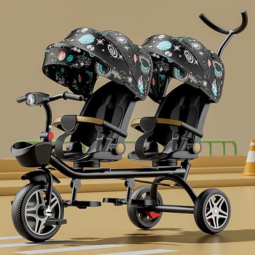 Doppel-Kinderwagen Leichtgewicht Tandem-Dreirad, Zweisitzer Pedal Fahrrad, Kinderwagen mit Sonnenschirm, robuster Rahmen, Outdoor-Spielplatz Ausrüstung Dreiräder, für Jungen und Mädchen im Alter von von ARTYUON