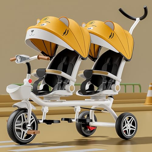 Doppel-Kinderwagen Leichtgewicht Tandem-Dreirad, Zweisitzer Pedal Fahrrad, Kinderwagen mit Sonnenschirm, robuster Rahmen, Outdoor-Spielplatz Ausrüstung Dreiräder, für Jungen und Mädchen im Alter von von ARTYUON