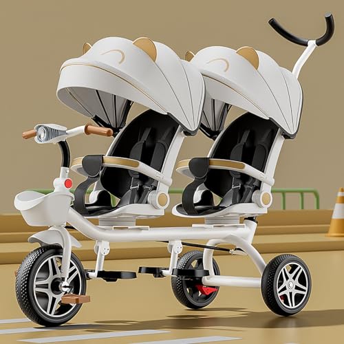 Doppel-Kinderwagen Leichtgewicht Tandem-Dreirad, Zweisitzer Pedal Fahrrad, Kinderwagen mit Sonnenschirm, robuster Rahmen, Outdoor-Spielplatz Ausrüstung Dreiräder, für Jungen und Mädchen im Alter von von ARTYUON