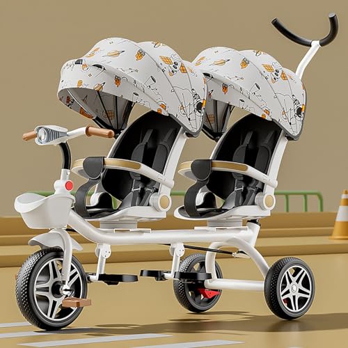 Doppel-Kinderwagen Leichtgewicht Tandem-Dreirad, Zweisitzer Pedal Fahrrad, Kinderwagen mit Sonnenschirm, robuster Rahmen, Outdoor-Spielplatz Ausrüstung Dreiräder, für Jungen und Mädchen im Alter von von ARTYUON