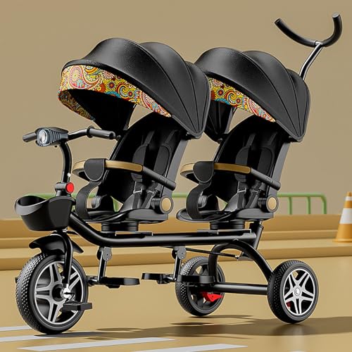 Doppel-Kinderwagen Leichtgewicht Tandem-Dreirad, Zweisitzer Pedal Fahrrad, Kinderwagen mit Sonnenschirm, robuster Rahmen, Outdoor-Spielplatz Ausrüstung Dreiräder, für Jungen und Mädchen im Alter von von ARTYUON