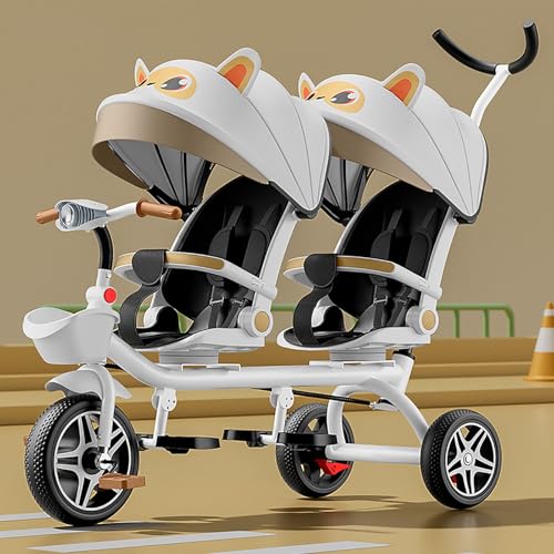 Doppel-Kinderwagen Leichtgewicht Tandem-Dreirad, Zweisitzer Pedal Fahrrad, Kinderwagen mit Sonnenschirm, robuster Rahmen, Outdoor-Spielplatz Ausrüstung Dreiräder, für Jungen und Mädchen im Alter von von ARTYUON