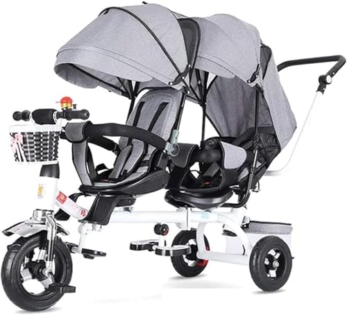 Evolutionäres Dreirad für Babys, Doppelkinderwagen mit Doppelsitz und Verdeck, Anti-Rollover-Gummirad-Doppel-Baby-Kinderwagen-Dreirad-Spielzeug, für Jungen- und Mädchen-Geschenke, Vorschul-Spielplatz- von ARTYUON