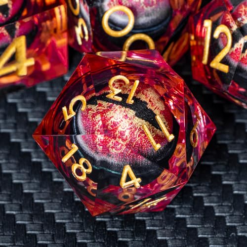 ARUOHHA DND-Würfel-Set aus Harz, Drachenauge, flüssiger Kern, rote scharfe Kanten, Würfel-Set mit Geschenkbox, Dungeons and Dragons, polyedrische D&D-Würfel, Rollenspiel, D- und D-Würfel-Set, D20, von ARUOHHA