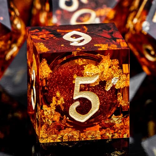 ARUOHHA DND-Würfel-Set mit flüssigem Kern, Kunstharz, scharfe Kanten, für Dungeons and Dragons, handgefertigte RPG-Würfel, goldrote polyedrische D&D-Würfel mit Geschenkbox, Rollenspiel-Würfel-Set D20, von ARUOHHA