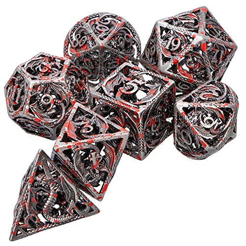 ARUOHHA Dungeons and Dragons DND-Würfel-Set D- und D-Würfel für Pathfinder MTG Brettspiele, Rollenspielwürfel, hohle Metall, polyedrische Würfel D&D-Würfel mit Geschenkbox, D20, D6, D4 (Blutmuster) von ARUOHHA