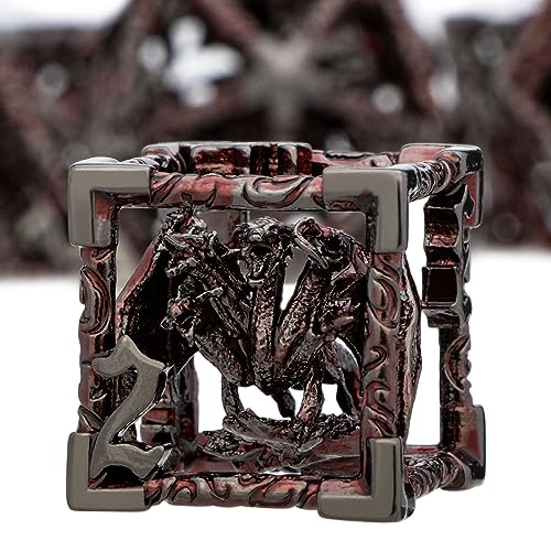 ARUOHHA Hohles DND-Würfel-Set, schwarz-rot, 5-köpfige Drachen-D- und D-Würfel mit Geschenkbox, Dungeons and Dragons Rollenspiele, 7-teiliges Metallwürfel-Set, polyedrisch, RPG, D&D, Würfel-Set, D20, von ARUOHHA