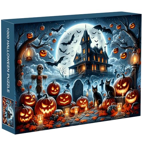 ARVALOLET 1000 Teile Halloween-Albtraum-Puzzle, kreative Horror-Puzzles, dekorative Schwarze Katzen-Geister-Schädel-Puzzles für Feiertagsparty-Geschenke von ARVALOLET