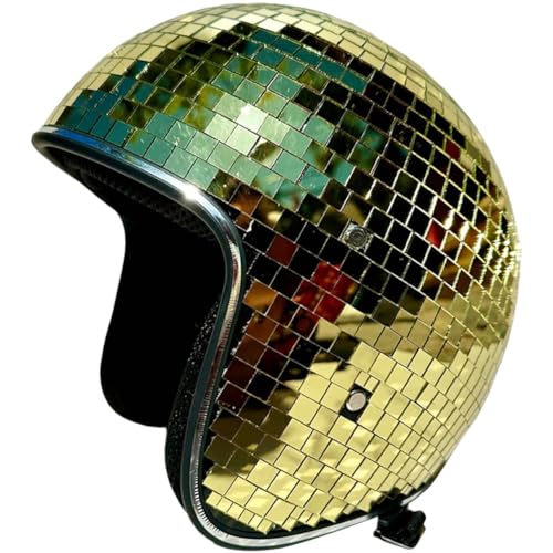 ARVALOLET Disco -Ballhelme, Disco -Helm Glitter Mirror Glass Punk Kostümhut mit einziehbarem Visorspiegel Glitter Ball Helme Hut for Frauen Männer DJ Club Bühnenbar Party Hochzeitsurlaub von ARVALOLET