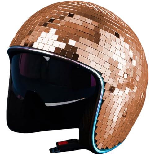 ARVALOLET Disco -Ballhelme, Disco -Helm Glitter Mirror Glass Punk Kostümhut mit einziehbarem Visorspiegel Glitter Ball Helme Hut for Frauen Männer DJ Club Bühnenbar Party Hochzeitsurlaub von ARVALOLET