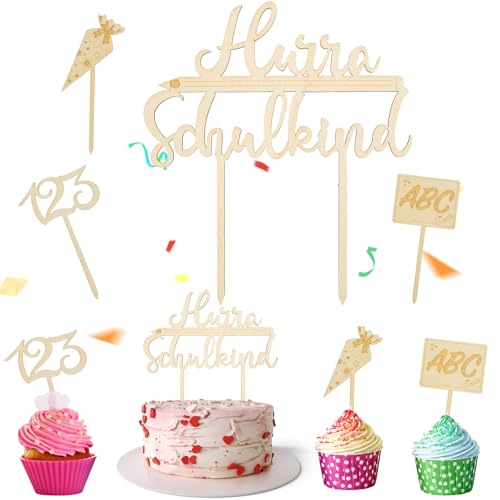 Cake Topper Einschulung, Tortendeko Einschulung, Schulkind Tortendeko, Cake Topper Schulkind, Kuchen Deko Einschulung Schulkind Cake Topper, Zuckertüte ABC 123 Kuchen Deko Schulkind (4, Hozl) von ARVOV