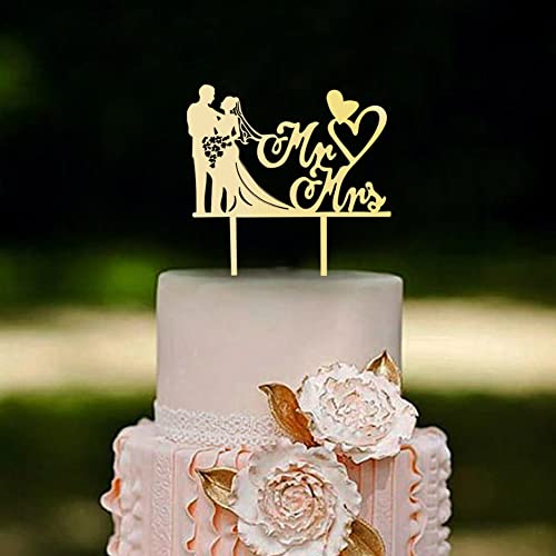 Cake Topper Hochzeit, Brautpaar Figuren Torte, Mr & Mrs Deko Hochzeit, Tortendeko Hochzeit, Hochzeitspaar Figuren, Cake Topper Personalisiert für Hochzeitstorten und Partytorten (Holzfarbe) von ARVOV