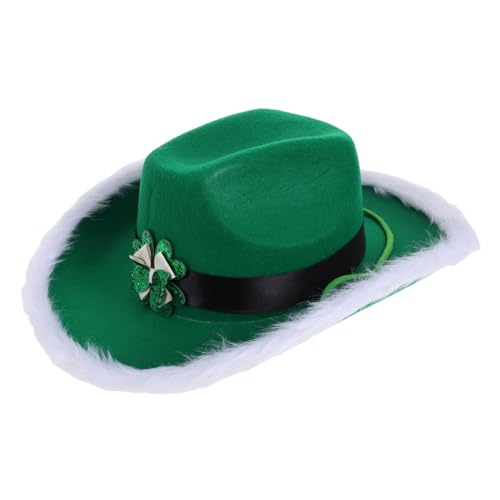 ASAKKURA Grüne Beanie Mütze Mit Krawatte Gefiederter Westernhut Für Damen Grüner Cowgirl Hut St Patrick'S Day Mütze St Patrick'S Day Kostüm Grüner Hut St Patrick Day Stirnband von ASAKKURA