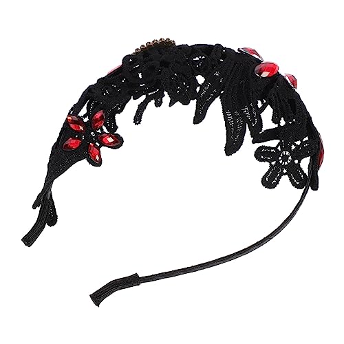 ASAKKURA Halloween Schwarzes Spitzen Haarband Gothic Queen Krone Haarschmuck Cosplay Haarnetze Damen Kopfband Für Festlichkeiten Und Kostüme von ASAKKURA