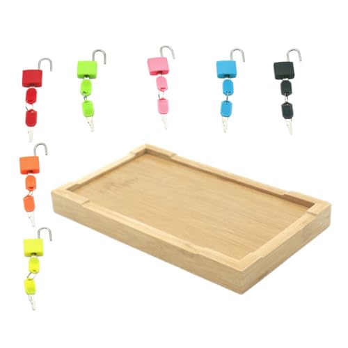 ASAKKURA Spielzeug Spielzeugset Montessori Schloss und Schlüsselspielzeug Farblich Passendes Schlossset Bambustablett Montessori mit Holztablett Feinmotorik Entwickeln Spielset von ASAKKURA