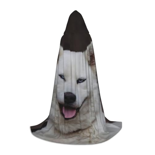 ASEELO Kapuzenumhang für Teenager Blauäugiger weißer Husky Halloween Kapuzenumhang Umhang Cosplay Verkleidung Kostüm für Halloween Weihnachten Kostüm Party M von ASEELO