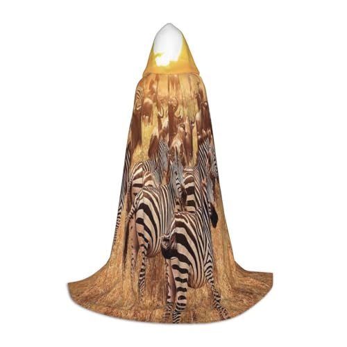 Kapuzenumhang für Teenager Afrika Sonnenuntergang Zebra Halloween Kapuzenumhang Umhang Cosplay Verkleidung Kostüm für Halloween Weihnachten Kostüm Party M von ASEELO