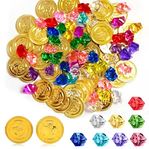 ASFWAGQ 100 Stück Piraten Goldmünzen Set,50 Pirat Münzen mit 50 Piraten Edelsteine,Perfekt für Piraten Deko Kindergeburtstag,Kinder Piratenschatz,Schatzsuche ASFWAGQ 100 Stück Piraten Goldmünzen Set,50 Pirat Münzen mit 50 Piraten Edelsteine,Perfekt für Piraten Deko Kindergeburtstag,Kinder Piratenschatz,Schatzsuche von ASFWAGQ
