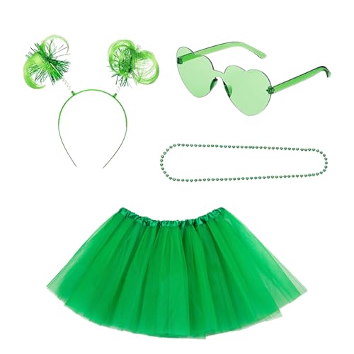 ASFWAGQ 80er jahre outfit damen 1980s Kostüm Set Accessoires mit Tutu Rock Haarband Brille und Halsketten (grün) von ASFWAGQ