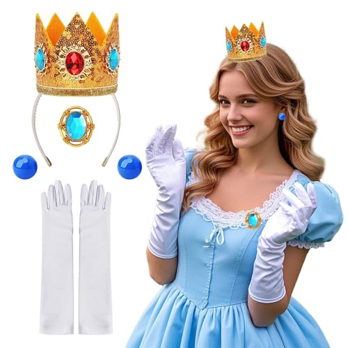 ASFWAGQ Prinzessin Peach Kostüm Set Rosa Prinzessinnenkostüm Von Princess Peach Mit Krone Handschuhe Dress up Für Frauen Mädchen Karneval Halloween Cosplay Dekoration Tanzpartys Rollenspiele von ASFWAGQ