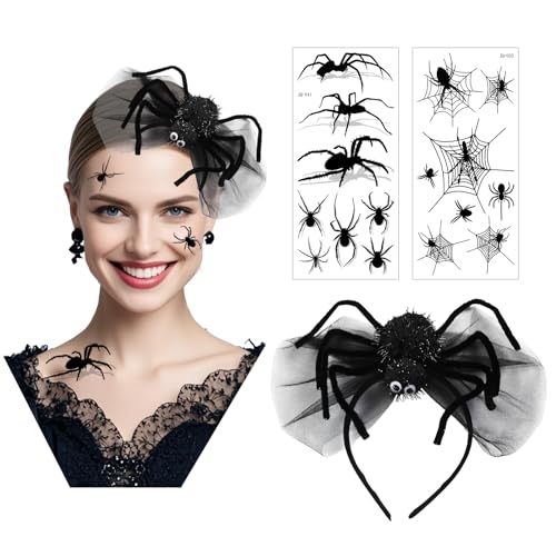 ASFWAGQ Spinnen Haarreif Halloween mit Tattoos Kopfschmuck Halloween Kostüm Accessoires Spinnen Haarschmuck für Damen Karneval Maskerade Fasching Cosplay Dress-up von ASFWAGQ