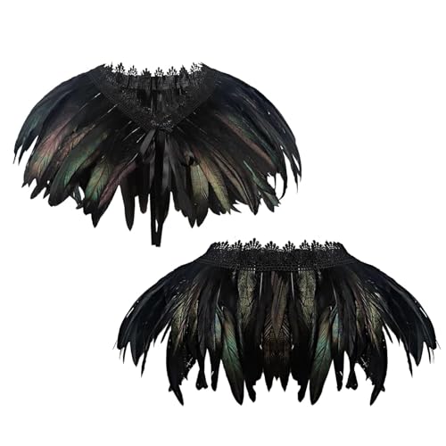 Damen Federkragen Natural Feather Gothic Feder Achselzucken Schal Kostüm Halloween Shrug Poncho Kragen für Halloween Karneval Kostüm Cosplay Party Kleidung Schwarz von ASFWAGQ