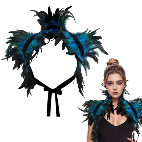 Federumhang Gothic natürlicher Federschal Kostüm Accessoires Feder Kostüm Feder Shrug Schal Wrap Schulterwickel Gothic Kragen für Halloween, Karneval, Party Cosplay (Blau) von ASFWAGQ