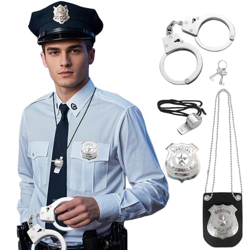 ASFWAGQ Polizei Kostüm Set Kinder Handschellen Sonnenbrille Abzeichen Detective Cop Rollenspiel Zubehör für Halloween Karneval Cosplay Party Dress up von ASFWAGQ