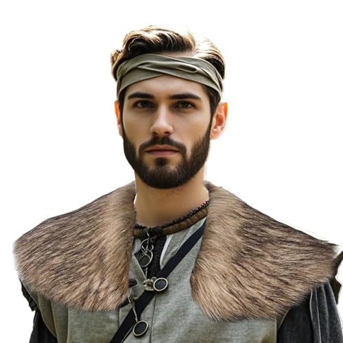 Viking Wikinger Kunstfell Kragen für Männer Schal Barbarenfell Kragen Capelet Wrap Kostüm Accessoire Retro Halloween Cape für Karneval Cosplay (Braun) von ASFWAGQ