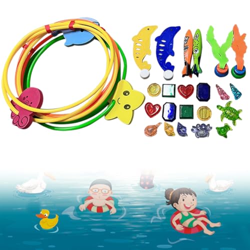 ASIEIT 25 Pcs Schwimmen Thru Pool Tauchen Spiel Spielzeug Unterwasser Schätze Bandits Fisch Spielzeug Schwimmbad Spiele für Kinder Alter 4-8 8-12 Wassersport Geschenke von ASIEIT