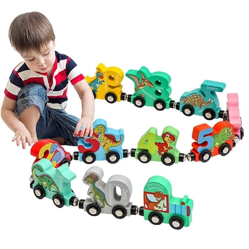 ASIEIT Dinosaurier-Kleinkindspielzeug, 11 magnetische Dinosaurier-Eisenbahn-Sets aus Holz, Montessori-Spielzeug für 1-Jährige, Dinosaurier-Spielzeug für Jungen im Alter von 2 3 4 Jahren, päd von ASIEIT