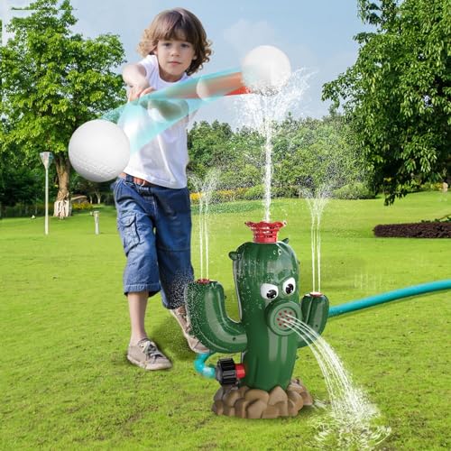 ASIEIT Wassersprinkler-Baseball-Spielzeug, Sommerspielzeug, Sprinkler für Kinder, kakteenartiges Wassersprinkler-Spieleset mit 4 Baseballs, Übungsbaseballs, Befestigung am Gartenschlauch, von ASIEIT