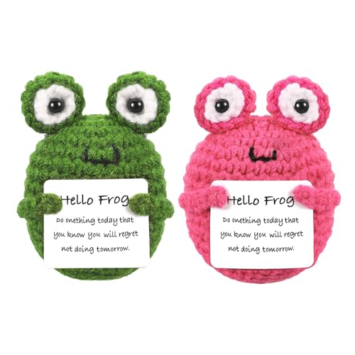 ASMPCUE 2er Set Positive Frosch Geschenke mit Positivkarte, Creative Knitting Wool Doll Positive Frog Stressabbau Fluffy Stuffies Lucky Charm Courage Gift, Get Well Gift, Cheer Up School Gift von ASMPCUE