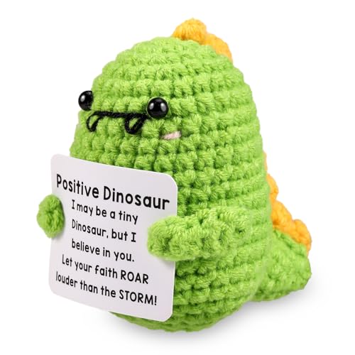 ASMPCUE Pocket Hug Positive Dinosaurier mit Positivkarte, Creative Knitting Wool Doll, Stressabbau Fluffy Stuffies Lucky Charm Courage Gift, Get Well Gift, Cheer Up School Gift von ASMPCUE