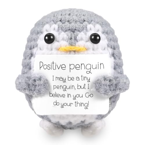 ASMPCUE Positive Pinguin Geschenke mit Positivkarte, Creative Knitting Wool Doll Positive Frog Stressabbau Fluffy Stuffies Lucky Charm Courage Gift, Get Well Gift, Cheer Up School Gift von ASMPCUE