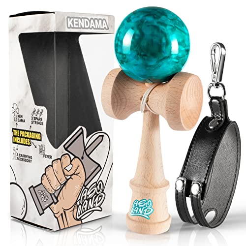 Kendama – Japanisches Holzspielzeug – Traditionelles Geschicklichkeitsspiel für Kinder & Erwachsene – Trainiert Reflexe & Geschick – Komplettset für Anfänger & Fortgeschrittene (Blau marmoriert) von ASOLAND