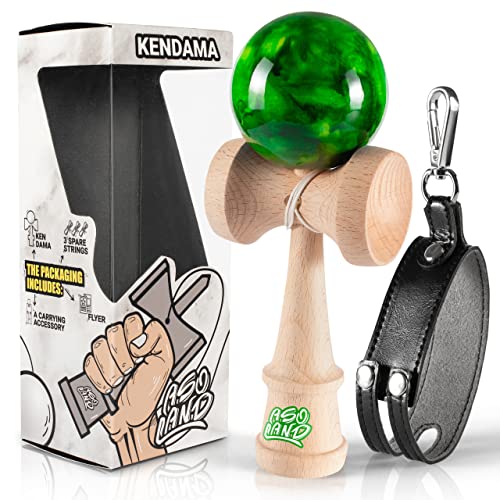 Asoland Kendama – Japanisches Holzspielzeug Traditionelles Geschicklichkeitsspiel für Kinder & Erwachsene Trainiert Reflexe Geschick Komplettset Anfänger Fortgeschrittene (Grün marmoriert) von Asoland