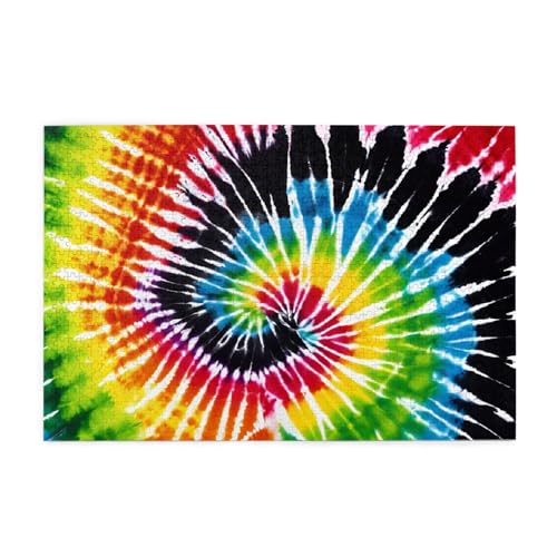 Holz-Puzzle, 1000 Teile, herausforderndes Bilderpuzzle, bestes Geschenk für Erwachsene, 75 x 50 cm (Tie-Dye-Hippies) von ASPOIJHN