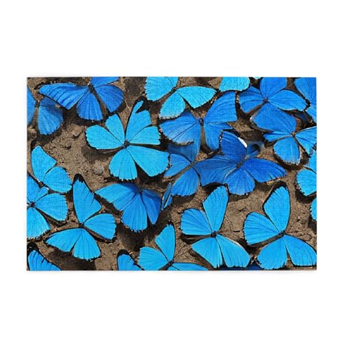 Holz-Puzzle, 1000 Teile, herausforderndes Bilderpuzzle, bestes Geschenk für Erwachsene, 75 x 50 cm (großer blauer Schmetterling) von ASPOIJHN