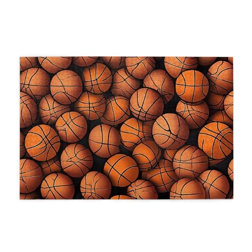 Holzpuzzle, 1000 Teile, herausforderndes Bilderpuzzle, bestes Geschenk für Erwachsene, 75 x 50 cm, Basketball Orange von ASPOIJHN