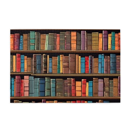 Holzpuzzle, 1000 Teile, herausforderndes Bilderpuzzle, bestes Geschenk für Erwachsene, 75 x 50 cm (Bibliotheks-Bücherregal) von ASPOIJHN