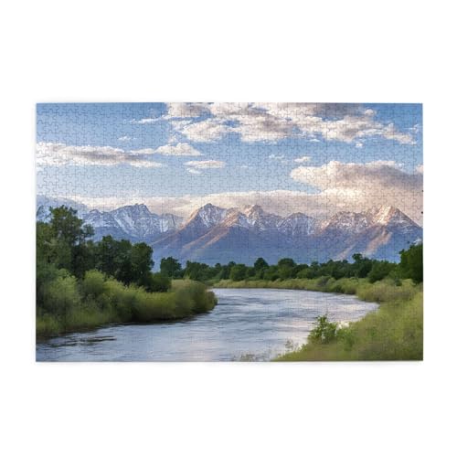 Holzpuzzle, 1000 Teile, herausforderndes Bilderpuzzle, bestes Geschenk für Erwachsene, 75 x 50 cm (Grand Teton National Park) von ASPOIJHN