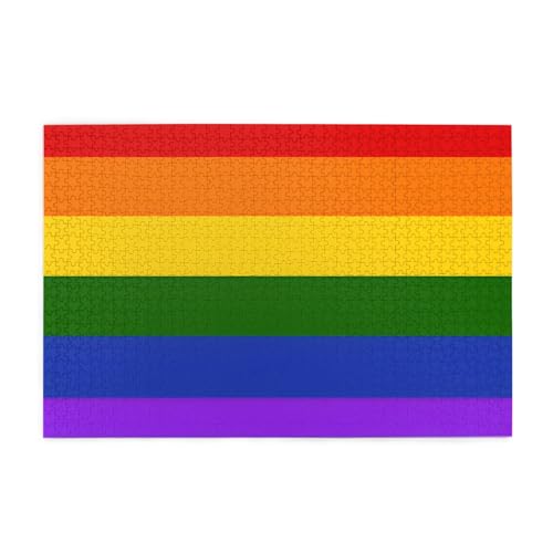 Holzpuzzle, 1000 Teile, herausforderndes Bilderpuzzle, bestes Geschenk für Erwachsene, 75 x 50 cm (Regenbogenflagge) von ASPOIJHN